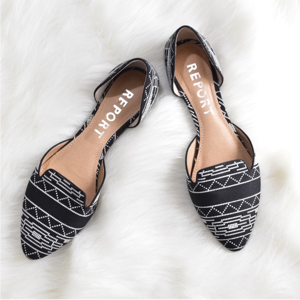 Jezzica Black and White Print D'Orsay Pointed Flats